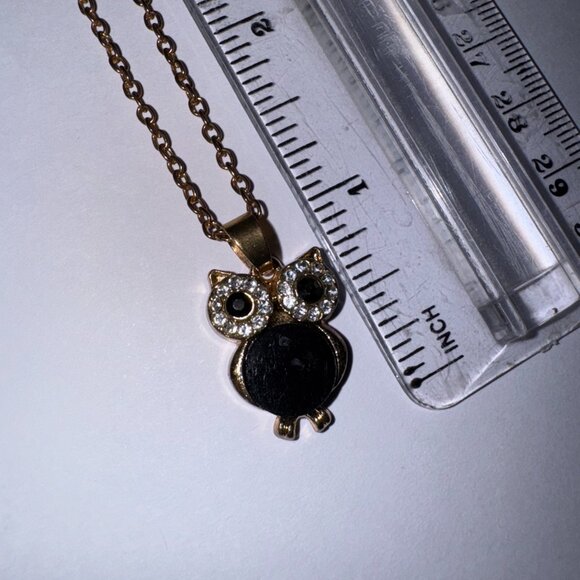19" Rose Gold Plated Onyx and Cz. Owl Necklace - Picture 2 of 13